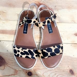 Steven By Steve Madden Lilie Leopard Print Cow Hair Sandals Womens Size 6.5